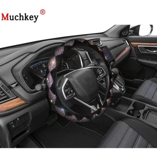MUCHKEY Brand Leather Steering Wheel Cover For Honda CR-V 2020 Luxury Crystal Colorful Rhinestone Auto Wheel Protector