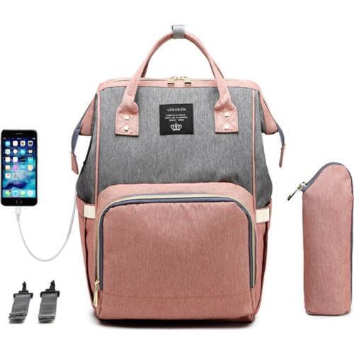 LEQUEEN Fashion USB Mummy Maternity Diaper Bag Large Nursing Travel Backpack Designer Stroller Baby Bag Baby Care Nappy Backpack