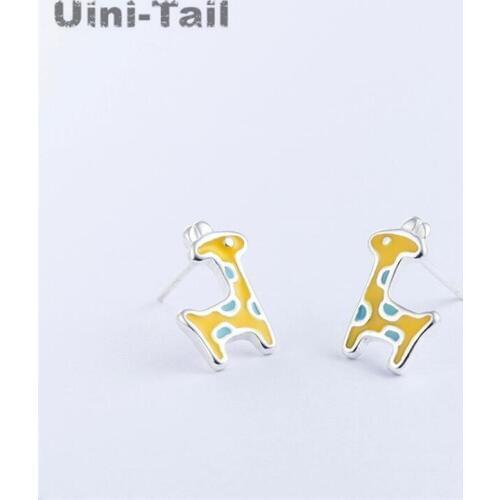 Uini-Tail hot new 925 sterling silver custom deer cute ear studs 2018 deer earrings creative cute silver jewelry high quality