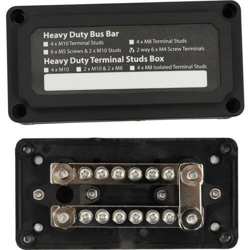 Heavy Duty Bus Bar Terminal Box100A with 4xM6 Studs + 12x4mm Shunt Terminals