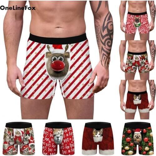 OneLineFox Christmas Underwear Men Boxer Panties Underwear Male Boxer Shorts Boxershorts Long Underpants Calzoncillos Hombre