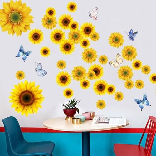 Wall Sticker Removable Decal Stickers Sunshine Sunflower Butterfly Dancing in Summer Stickers Kids Child Room Decor
