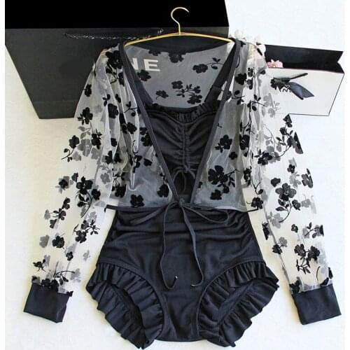 2021 New Women Black Solid One Piece Swimwear High Waist Monokini with Cover-Up Swimming Beachwear Swimsuit Female Bathing Suits