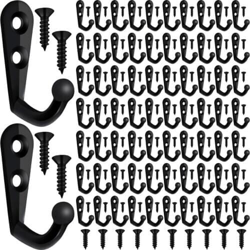 New 100 Pieces Of Double-Hole Wall Mounted Single Hook Robe Hook Coat Hook and 210 Pieces Of Screws for Hanging Key Hook