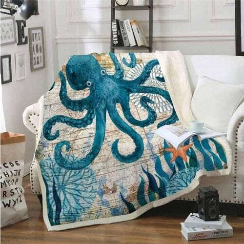Octopus Seahorse Microfiber Blanket Soft Coral Fleece Blanket Throw Sofa Bed Animals Bedspread for Kids Adults Weighted Blanket