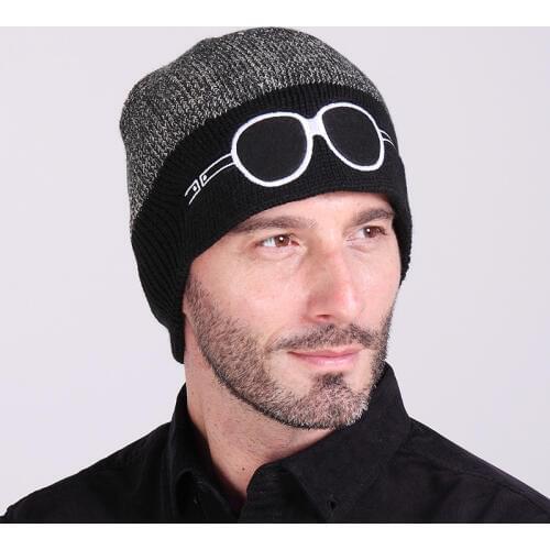 Autumn and winter new cartoon bicolor glasses knit hat men and women wool cap warm ski Skullies & Beanies