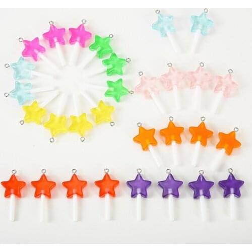 Julie Wang 10PCS Resin Transparent Star Lollipop Charms Mixed Colors Candy Artificial Food Pendant Jewelry Making Accessory