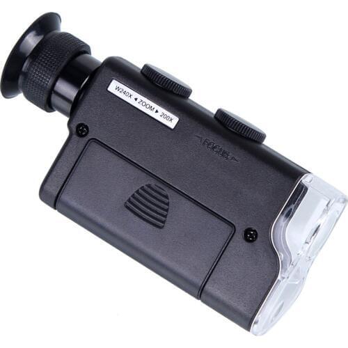 New Mini Portable Microscope Pocket 200X~240X Handheld LED Lamp Light Loupe Zoom Magnifier Magnifying Glass Pocket Lens