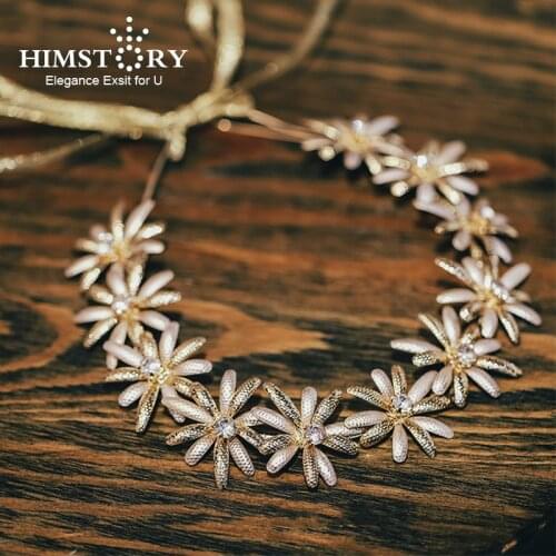 Himstory Bridal Metal Gold SunFlower Rhinestone Wedding Headband Elegance Hair band Tiaras Haiwear Accessories