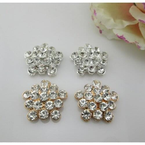 BT252 23mm)5pcs Craft Pearl Crystal Rhinestone Buttons Flower Round Cluster Flatback Wedding Embellishment