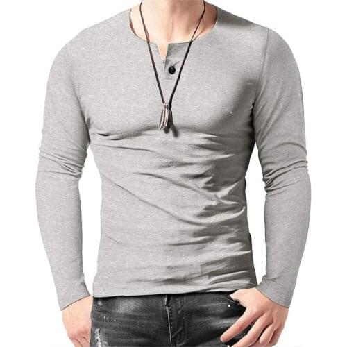 QRWR Spring Autumn New Tshirts Men Casual Long Sleeve Mens Tshirt Fashion Slim Fit Solid Color Top T-Shirt European Size S-2XL