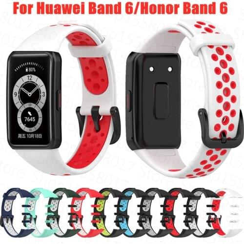Silicone Watch Band For Huawei Band 6 Breathable Two-Color Replacement Bracelet Wristband for Huwei Honor Band 6 Watch Strap