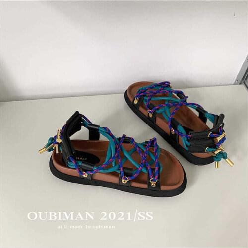 2021 Sandals Woman Shoes Braided Rope Beach Shoes Open Toe Ladies Beach Sandals Roman Gladiator Sandals Non-slip Flip flop
