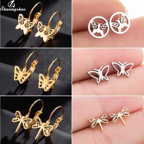 Shuangshuo Fashion Style Minnie Butterfly Stud Earrings for Women Girls Kids Tiny Origami Butterfly Earing Bijoux Birthday Gifts