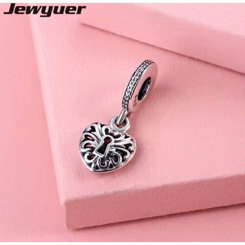 Intricate heart lock Charms 925 sterling silver fit beads bracelets necklace DIY pendant for jewelry making fine jewelry DA173