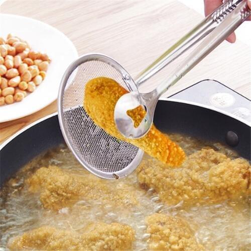 Kichen Steel Food Clip Snack Fryer Strainer Fried Tong Frying Mesh Colander Filter Oil Drainer BBQ Buffet Serving Tongs