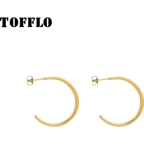 TOFFLO Stainless Steel Jewelry Minimalist Geometric Semicircle Earrings Womens Fashion New Year Earrings BSF361