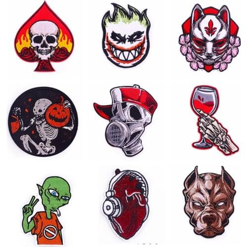 Punk Rock Cloth Sticker Embroidered Patch Skull Patches On Clothes Red Wine Animal Stalker Patches Iron-On Stickers For Clothes