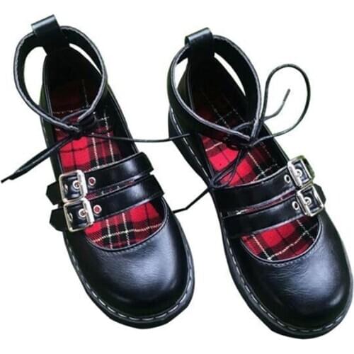 Japanese Student Lolita Goth Shoes Girl Platform Heels Ankle-strap Uniform Shoes PU Leather MARY JANE Shoes