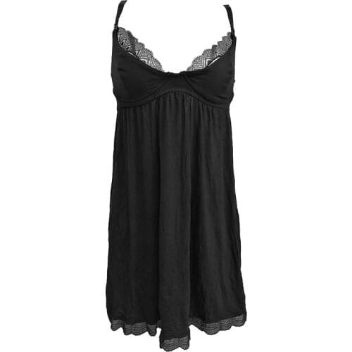 Solid Black Spaghetti Strap Sleepy Lace Sexy Nursing Nightgown for Women Nightdress Female Sleepwear Sexy Lingerie SLA035
