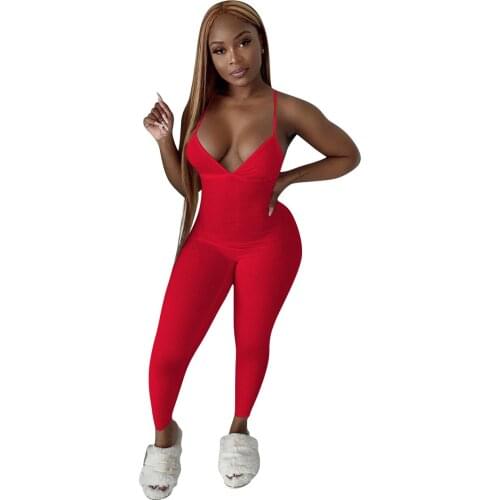 Women Jumpsuit Summer Solid Color Sleeveless Open Back Sexy Yoga Suit Ribbed Sling Romper Sportswear Fitness Tight Playsuits