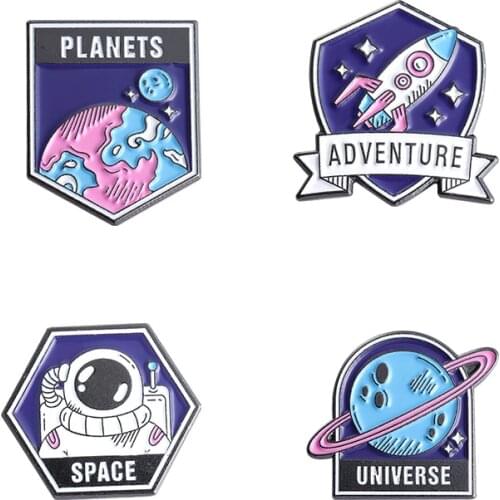 Space Astronaut Hard Enamel Pins Collect Planet Rocket Space Station Metal Cartoon Brooch Backpack Collar Lapel Badges