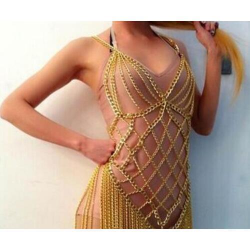 Gold Sexy BodyChain Women Necklaces & Pendants Tassel Alloy Punk Long Necklace 2017 New Female Fashion Body Jewelry