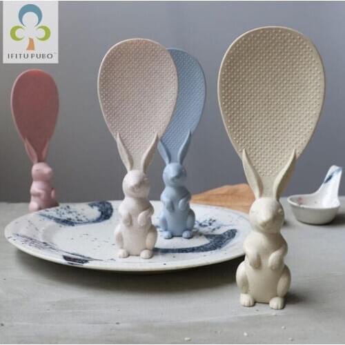 1 PC Lovely Kitchen Supplie Rabbit Shaped Non Stick Rice Paddle Meal Spoon Household Plastic Non-Stick Rice Spoon GYH