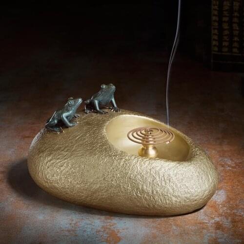 10.2inches Chinese Art Deco Pure Brass Painted Two Frog Frosch incense burner Censer Decoration Home Furnishings Gift Statue