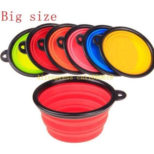 100pcs/lot 193x67mm Big size Silicone Dog Feed Dish Portable Collapsible Travel Feeding Bowl Water Dish Feeder