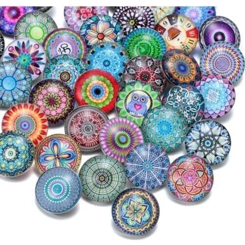 50pcs/lot Mixed Beautiful Exotic Pattern & Styles Charms 18mm Glass Snap Button For DIY Bracelet Snaps Jewelry KZHM013
