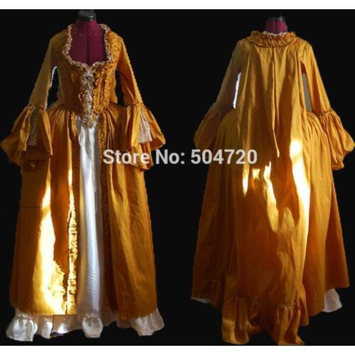 Tailored!Gold regency pioneer 18th Duchess Retro medieval Renaissance Reenactment Theatre Civil war Victorian dress HL-378