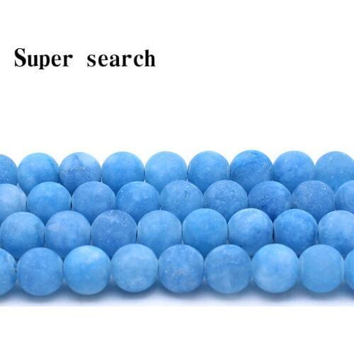 Natural 6-12mm Round Spacer Stone Beads matte Aquamarin Color Blue Jades Beads For Jewelry Making Beads 15inch DIY Beads
