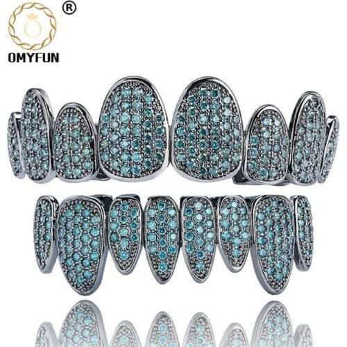 New Top&Bottom Grills Hip Hop Teeth Grillz Tooth Mouth Cap Color Colored CZ Iced-Out Grillz Vampire Body Jewelry for Women Men