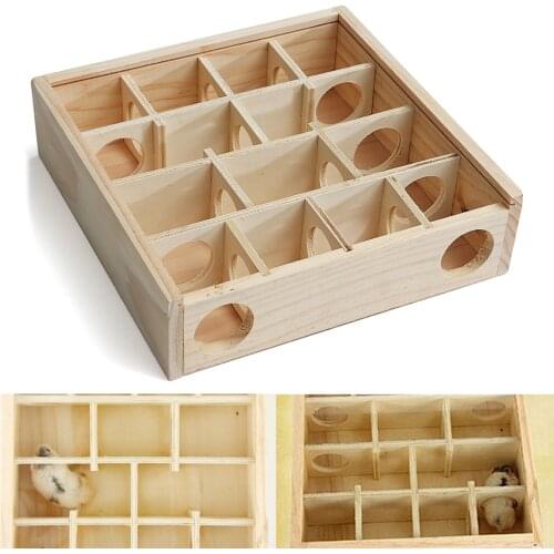 Wood Hamster Maze Toy With Glass Cover Hut House Cage Playground For Small Pet Toys