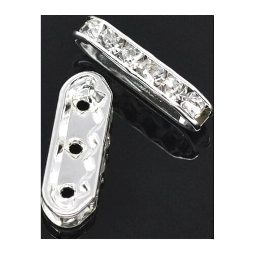 DoreenBeads 30 silver color Rhinestone 3 Hole Spacer Bars 21x7.5mm (B12776)