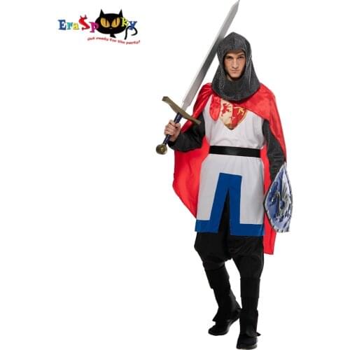 Eraspooky Medieval Roman Crusaders Costume Mens Warrior Knight Cosplay Cloak Halloween Party Adult Historical Fancy Dress