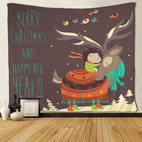 Cute Girl Hugging Reindeer Tapestries Unique Art Christmas Custom