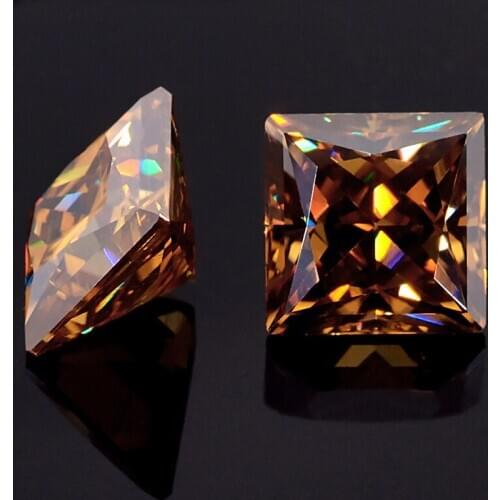 Hot sale DVVS moissanites 1ct-6ct 5.5x5.5mm-10x10mm champagne color princess cut moissanites diamond for rings