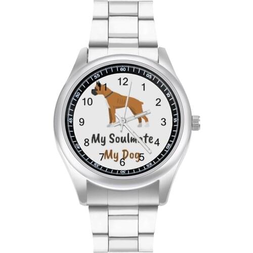 Boxer Dog Quartz Watch Steel Photo Wrist Watch Teens Business Modern Promotion Wristwatch