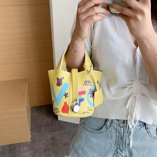 Small Bag Summer Women Brand Designer Kawaii Cartoon Printed String Tote Handbag Fashion Sweet Bucket Bags Ladies Crossbody Bags