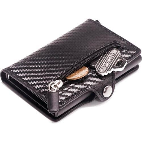 Minimalist Aluminum Wallet Credit Card Holder RFID Blocking Slim Carbon Fiber Leather Wallet Metal Card Case Coin Pocket Purse