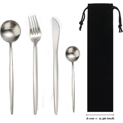 Flatware Set Matt 304 Stainless Steel Dinnerware Set Knife Fork Spoon Dinner Set with Bag Portable For Travel Drop Shipping