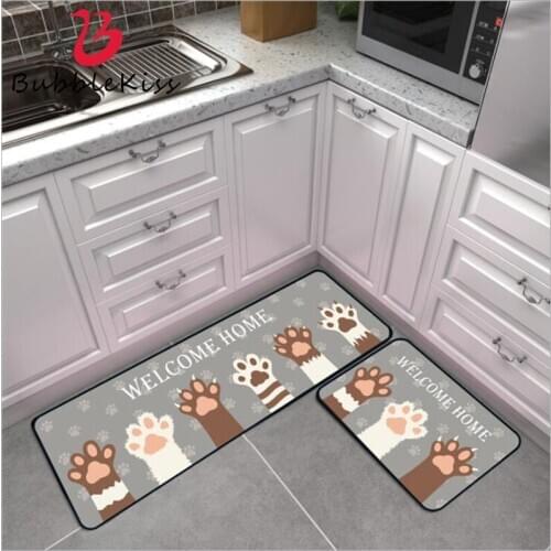 2020 New Bedroom Mats Cute Cartoon Kitten Paw Gray Strip Kitchen Mat Entry Mat Anti-Slip Welcome Mats for Front Door Floor Mats