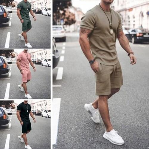 New Fashion Summer Men Sportswear Outfits Casual Set Male T Shirt Shorts Running Suit Gym Fitness Workout Clothing Sports Set