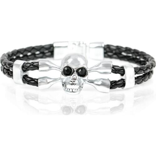 New Top Fashion brand Jewelry Silver plated Skull Leather Men Bracelets Popular High Quality Knighthood Bandage Charm Bracelets