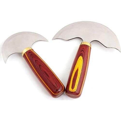 Wood Color Handle Sharp Leather DIY Craft Skiving Knife, Leather Cutting Handwork Tool, Wide Curved Cutting Edge