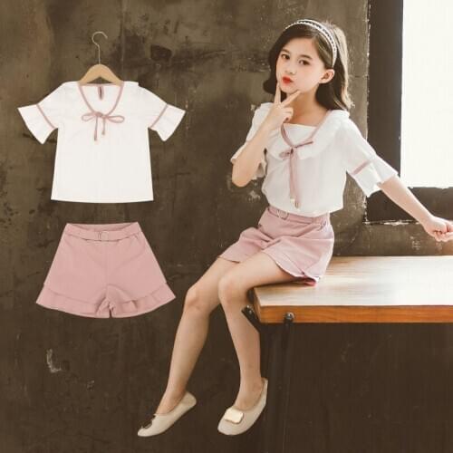 Clothes for Girls Summer Girls Clothing Set White Chiffon Tops Shorts Kids Suits Flare Sleeve Toddler Costume Children Outfits