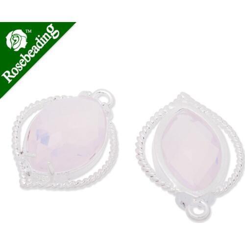 14x19mm framed glass,metal framed glass,Faceted glass,rose water opal,connectors,gemstone bezel,Sold 5pcs/lot-C3638