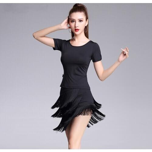 Latin Dance Tassel Dress Training Female Adult Summer Ballroom Tango Salsa Rumba Two-Piece Costume